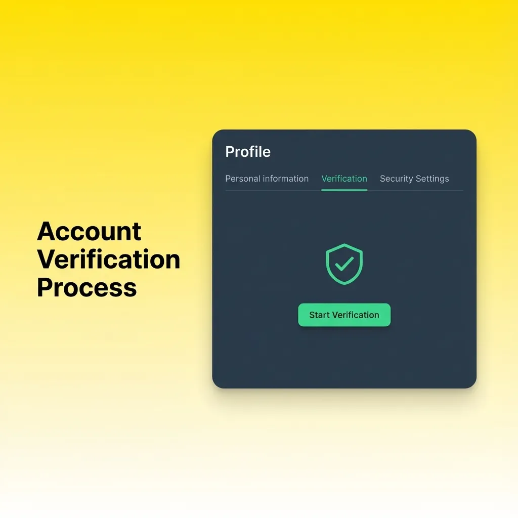 Step-by-step account verification process showing document submission, address proof, review period, and confirmation steps.