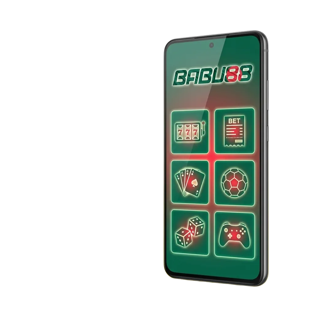 Babu88 Android app interface showing mobile betting and casino games with download option