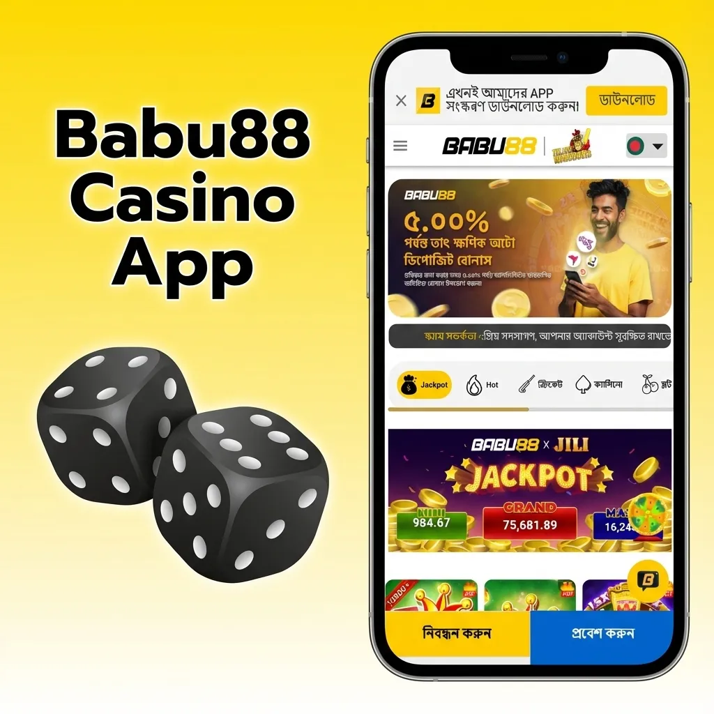 Babu88 Casino App interface showing slots, table games, and live dealer options on mobile device