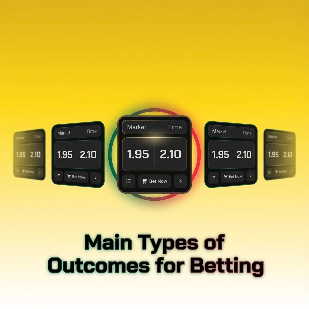 Infographic showing betting outcome types: over/under goals, handicap betting, correct score, both teams to score, half-time bets