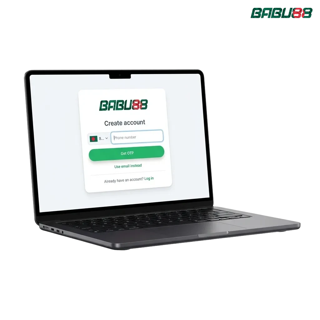 Babu88 registration interface showing sign-up options for Bangladeshi players to create casino and sports betting account