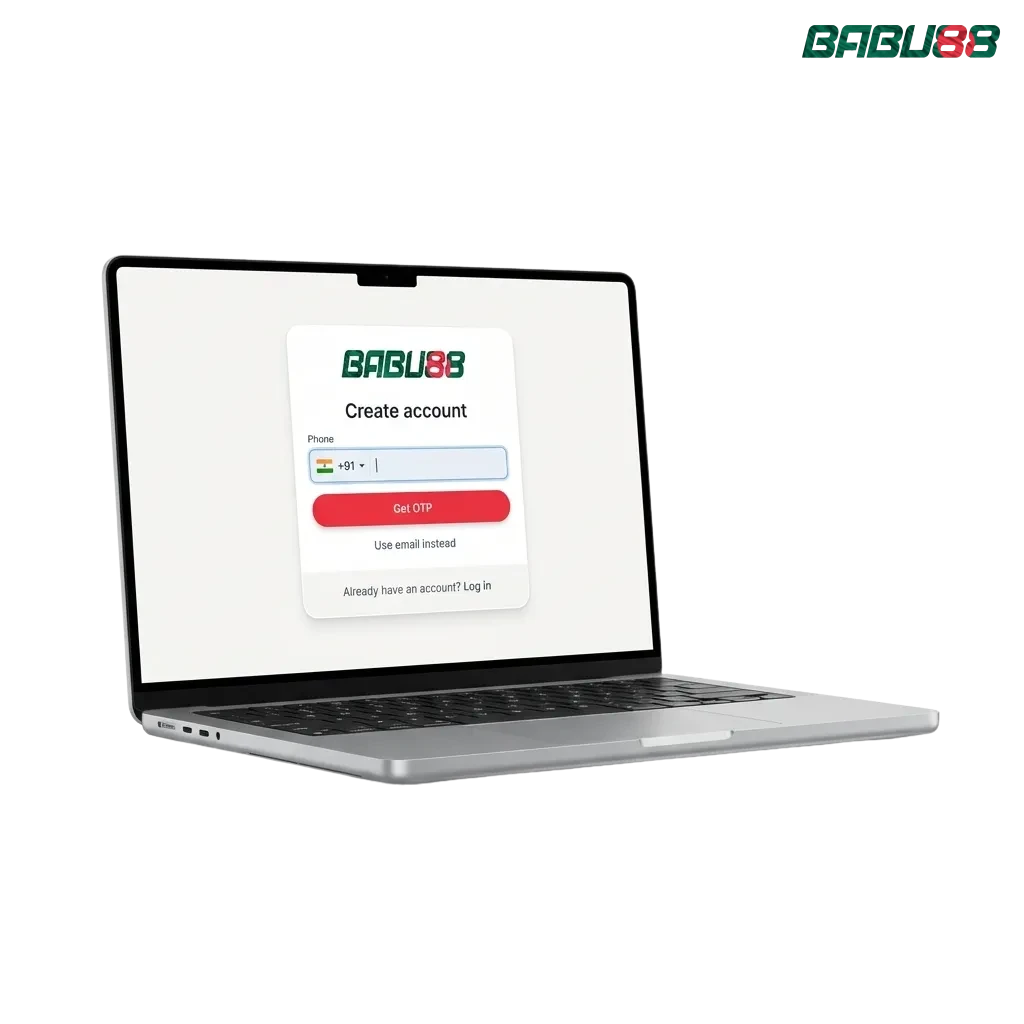Babu88 registration screen showing multiple sign-up options for Indian players to access casino and sports betting
