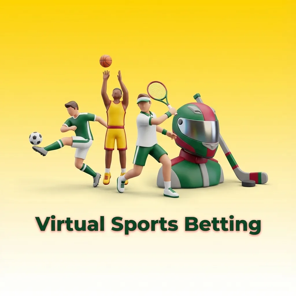 Computer-simulated virtual sports betting interface showing football, cricket, horse racing with 24/7 instant results